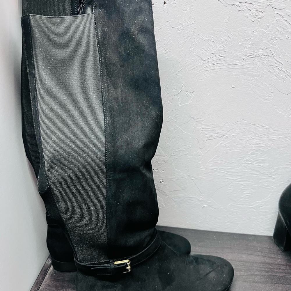 Black and Gray Knee-High Boots